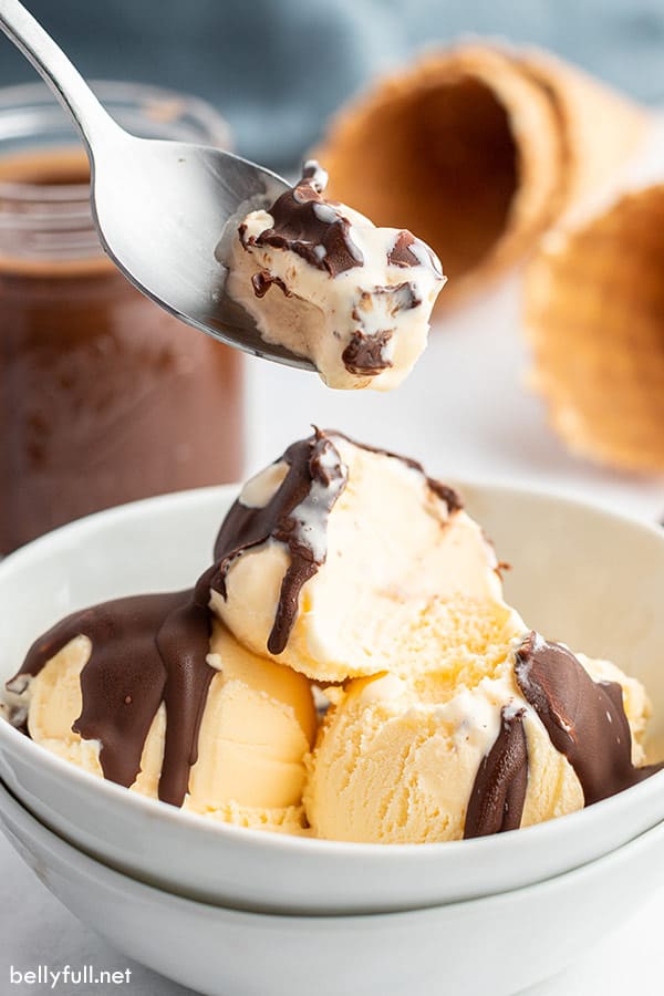 A super easy recipe for Homemade Magic Shell with only two ingredients perfect ice cream topping