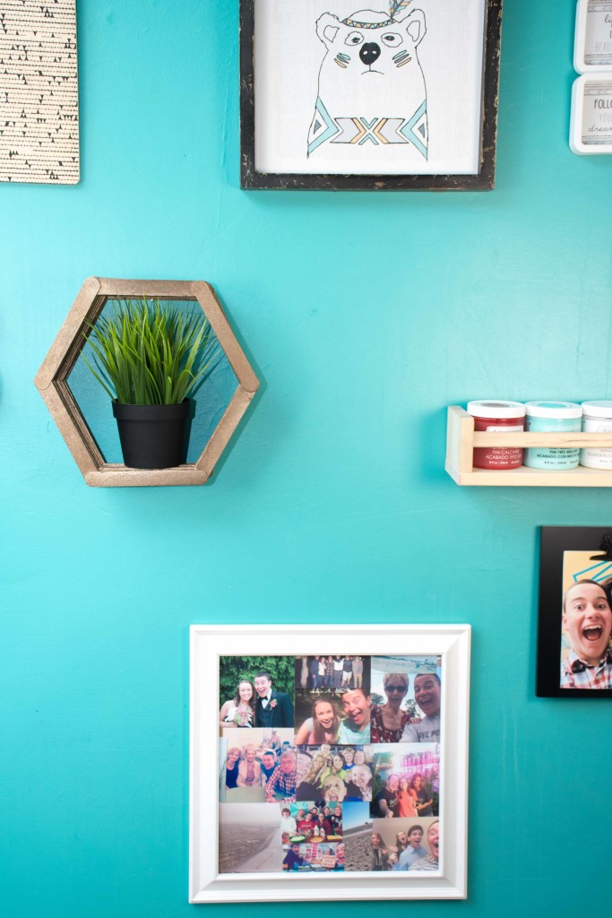 A homemade popsicle shelf made in a shape of a hexagon.