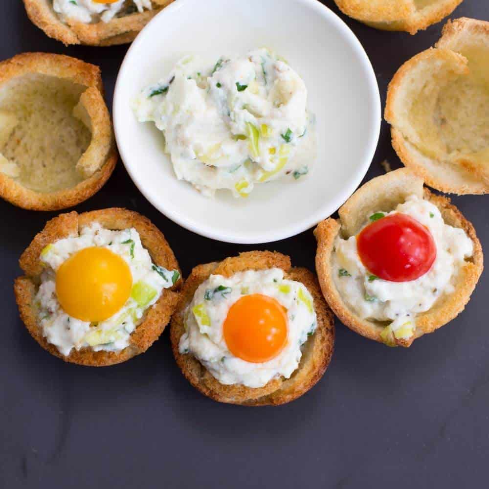 Toast cups filled with a ricotta-based filling