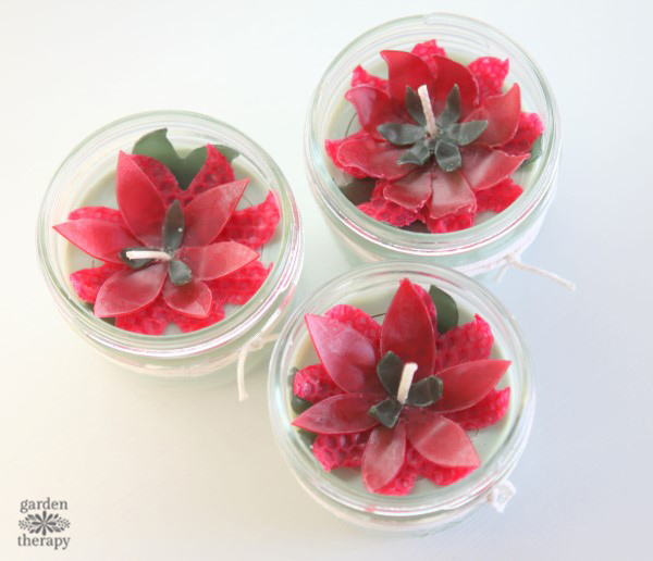 HANDMADE CHRISTMAS BEESWAX POINSETTIA CANDLES