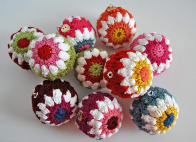 Colorful crocheted Christmas ball ornaments