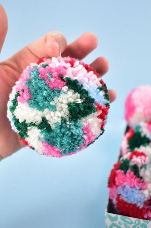 Adorable multi-colored pom pom Christmas ornaments