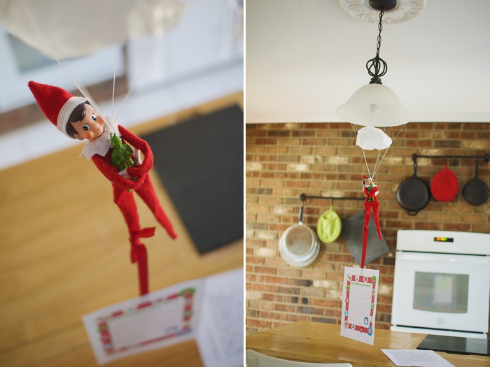 MISCHIEVOUS ELF ON THE SHELF RIDING IN ON A PARACHUTE