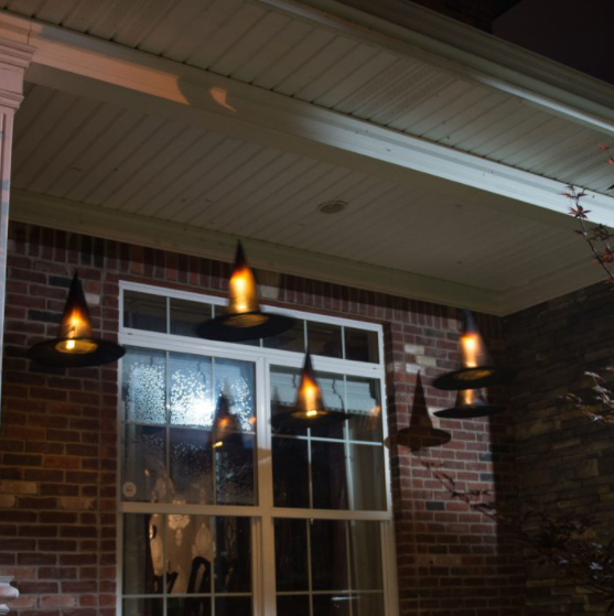 DIY Floating Witch Hat Luminaries Halloween Porch Decorations