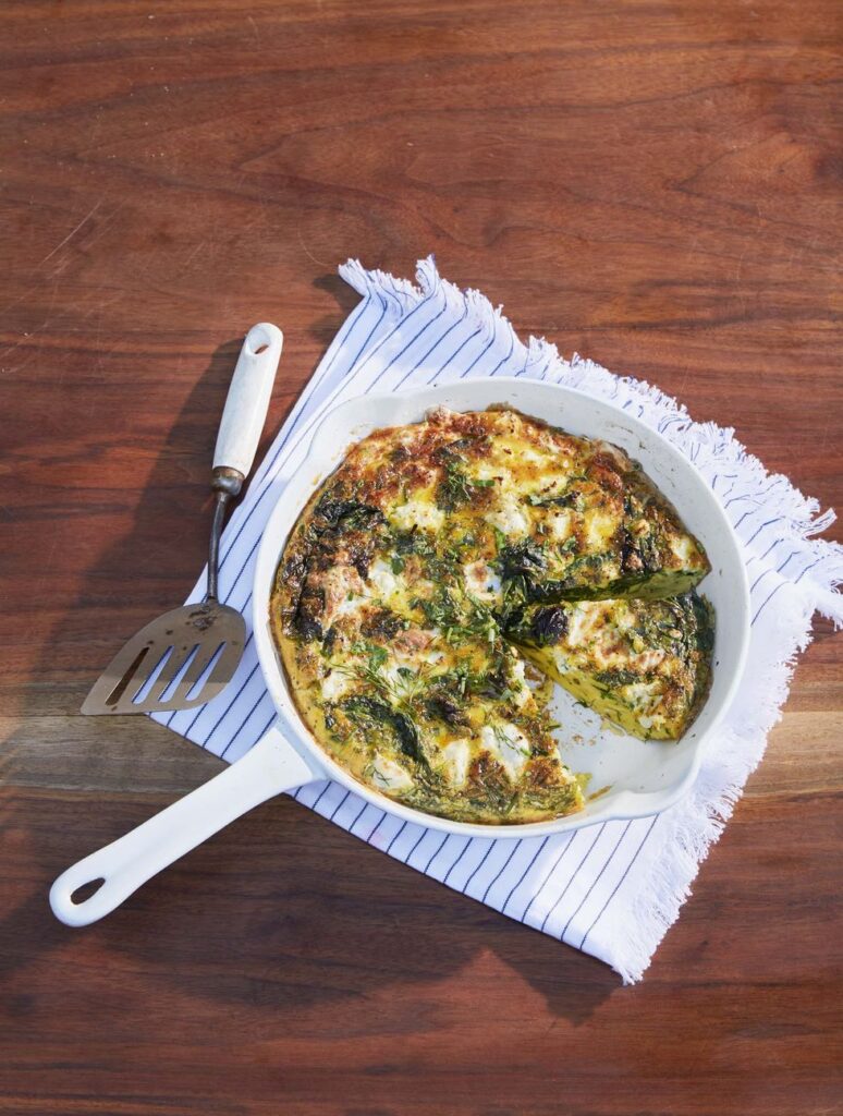 Cheesy Frittata with Spring Greens and Shallots For The Family