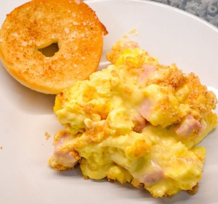cheesy scrambled egg and ham