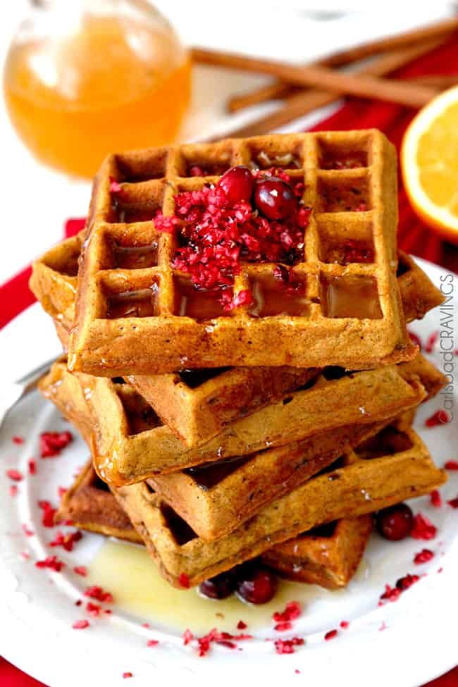 Cranberry and pecan gingerbread waffles
