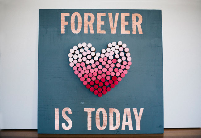 Ombre cork heart frame with text saying Forever is today