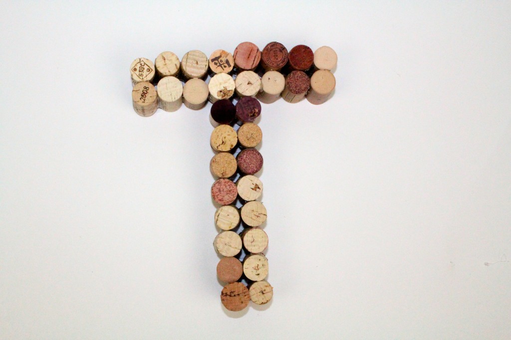Letter T made of wine cork