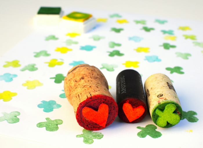 Wine cork stamps, two has a heart design and the other one has a shamrock design on it