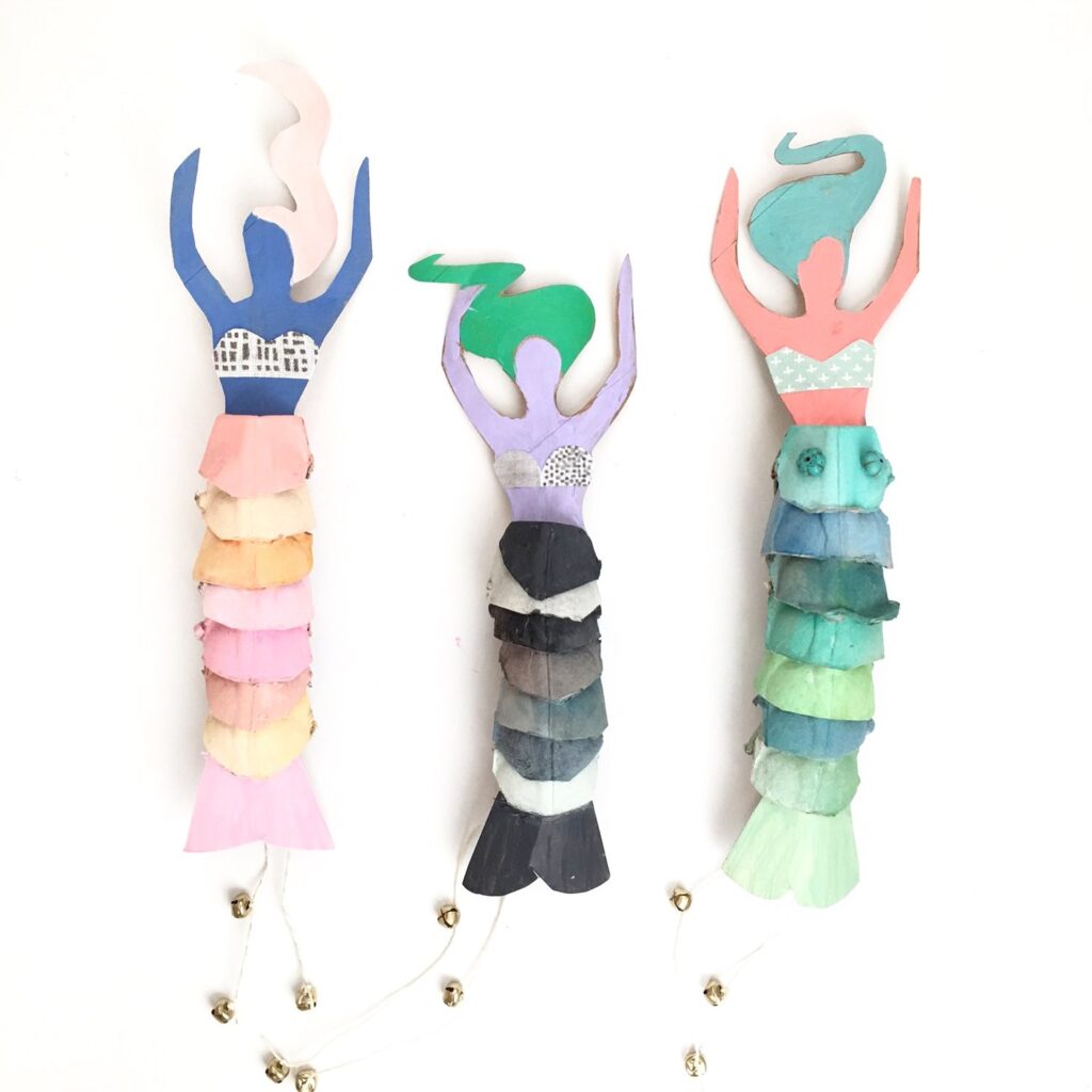 Pretty mermaid dolls made from egg cartons