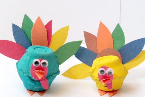 Fun and colorful egg carton turkeys