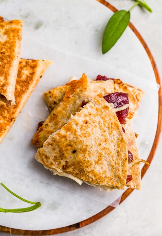 Three-Cheese leftover turkey, cranberry, and sage Quesadilla
