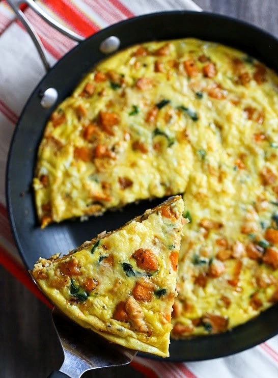 Leftover turkey, sweet potato, spinach and Gruyere cheese frittata