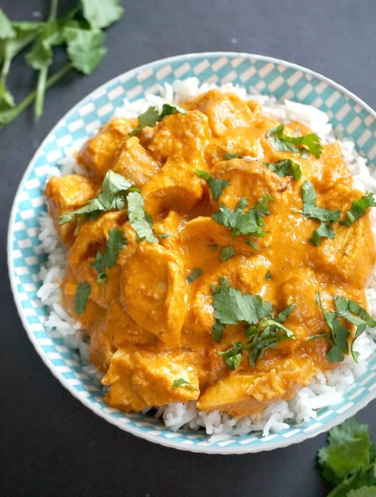 Delicious leftover turkey curry over rice