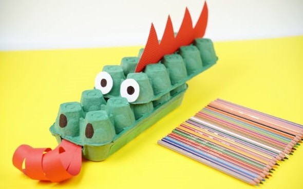 adorable painted egg carton dragon