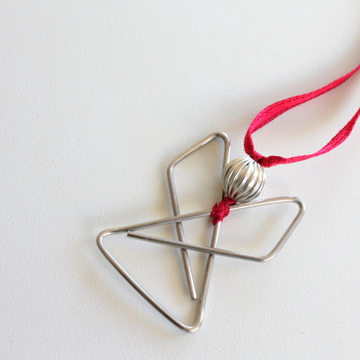 simple elegant angel from a butterfly paperclip, a bead and some ribbon