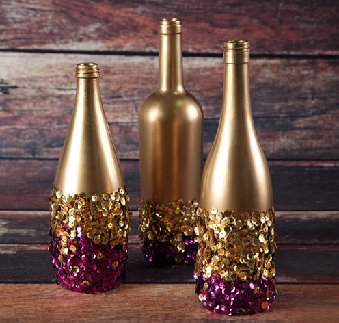 pretty gold and purple sequined bottles