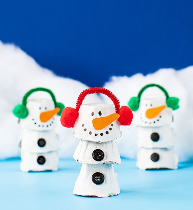 Egg Carton Snowman easy fun and cute winter project for kids