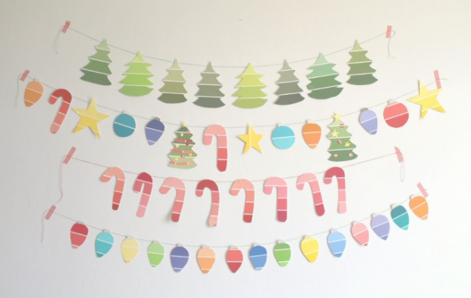 PAINT CHIP CHRISTMAS GARLAND! COLORFUL KID CRAFT!