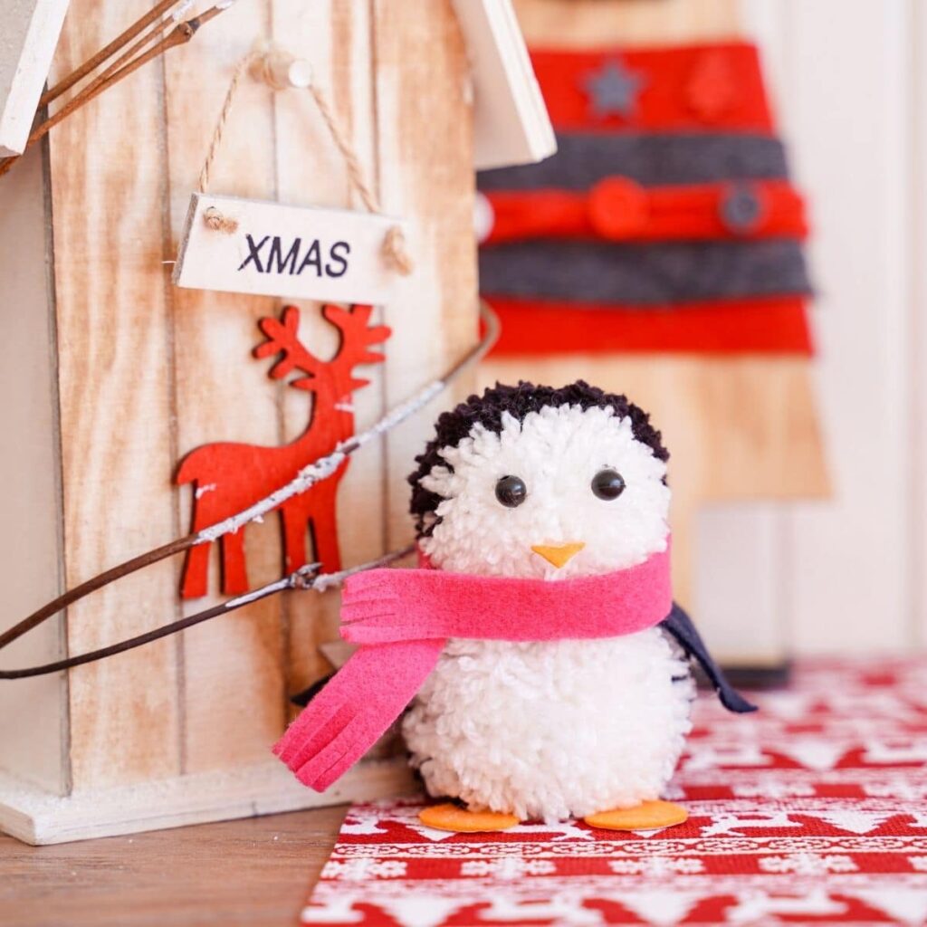 Adorable Pom Pom Penguin Winter and Christmas Decoration 