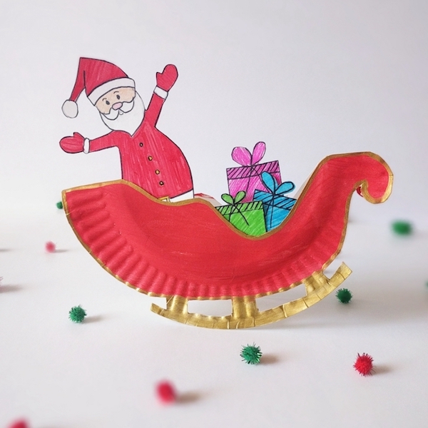 Rocking Santa Claus Sleigh Paper Plate Fun and Cute Christmas Craft for Kids