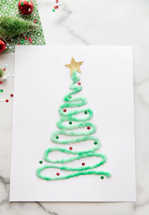 Salt Painted Christmas Tree Easy and Cute Craft Activity for kids 
