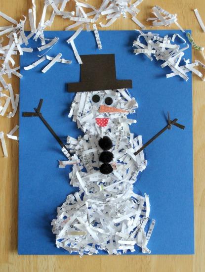SHREDDED PAPER SNOWMAN fun and festive winter craft ornament 