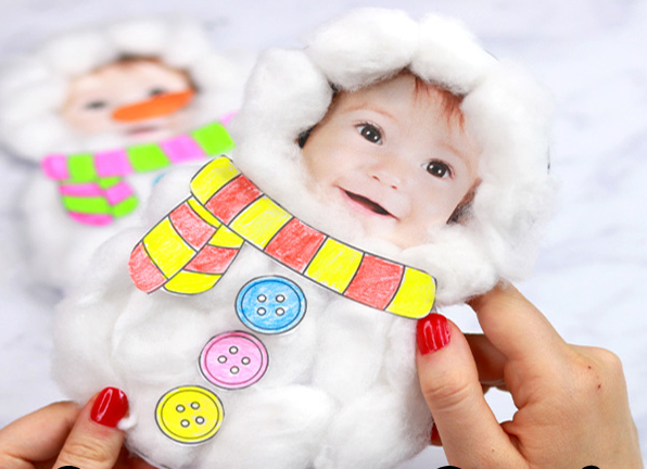 Cotton Ball Snowman Card Craft for Kids