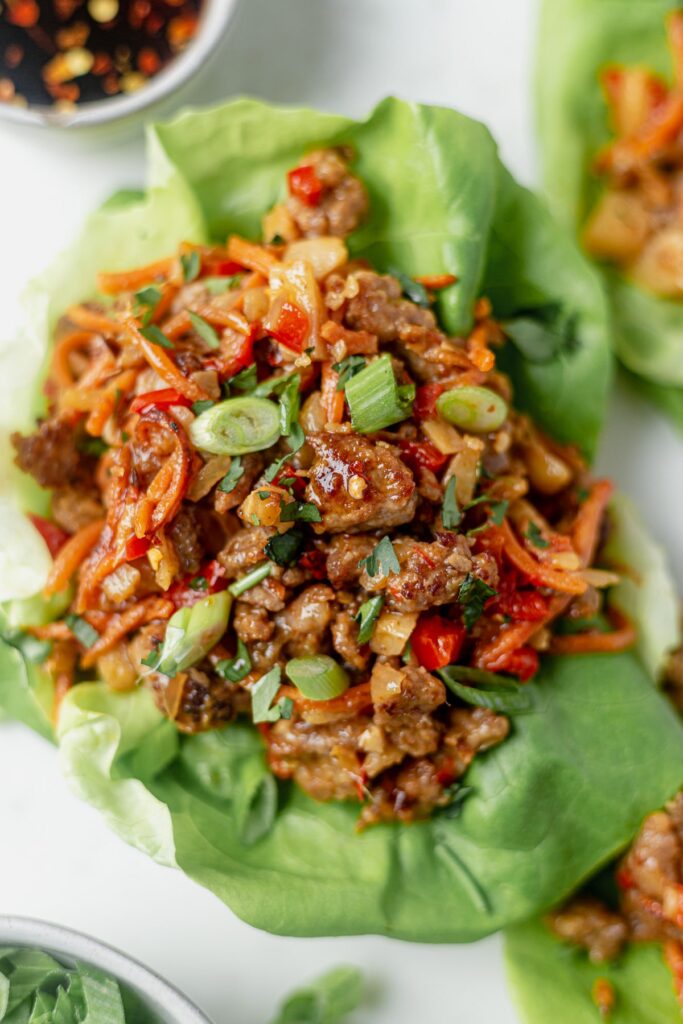 SWEET AND SPICY PORK LETTUCE WRAPS flavorful easy healthy dinner recipe