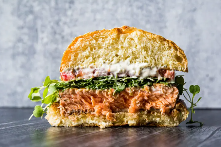 Salmon sandwich cooked on the Blackstone griddle