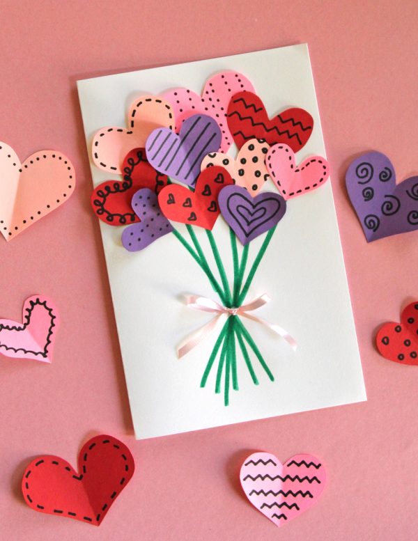 adorable homemade heart bouquet card perfect for Valentine's day