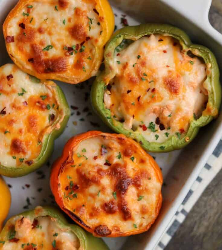 Cheesy buffalo chicken stuffed peppers
