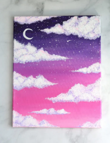 Painted clouds using acrylic paint on a canvas