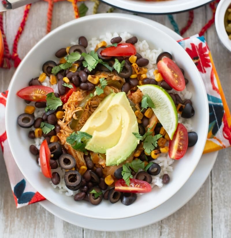 Chicken Fajita Bowl made from store-bought rotisserie chicken.