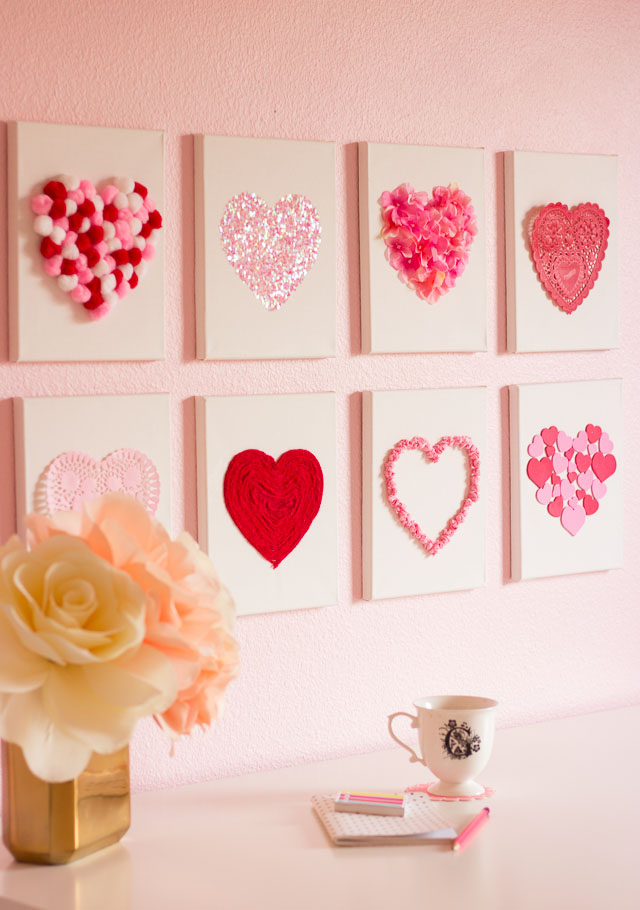 DIY Canvas Heart Art Colorful and Cute Decorations for Valentine’s Day 