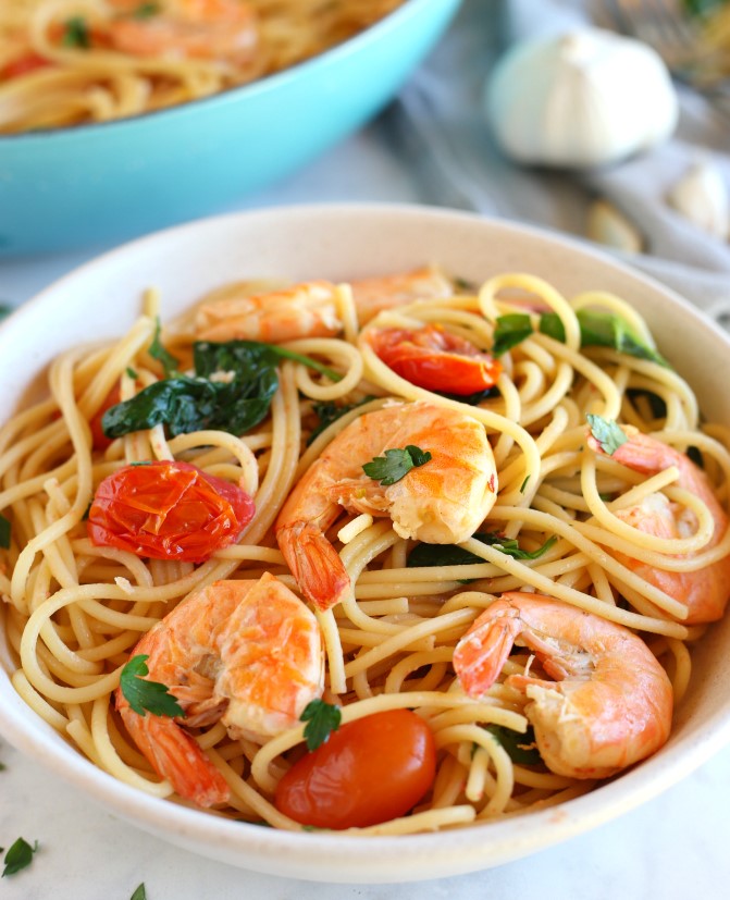 Easy Healthy Shrimp Scampi recipe with fresh ingredients