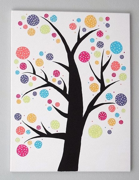 polka dot circle tree canvas art