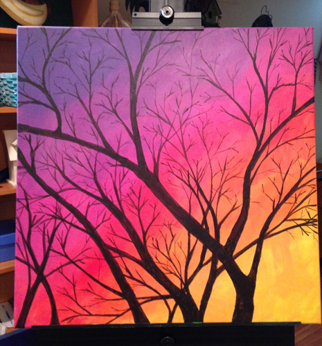 Sunset sky and a tree canvas art