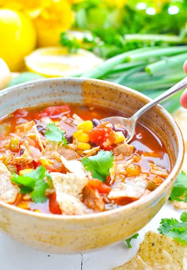 EASY CHICKEN TORTILLA SOUP in the Crock Pot a homemade Mexican-inspired feast