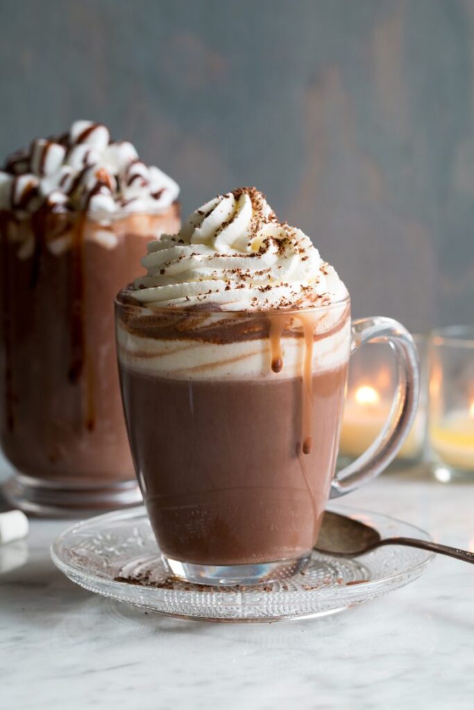 Classic hot chocolate topped with whipped cream