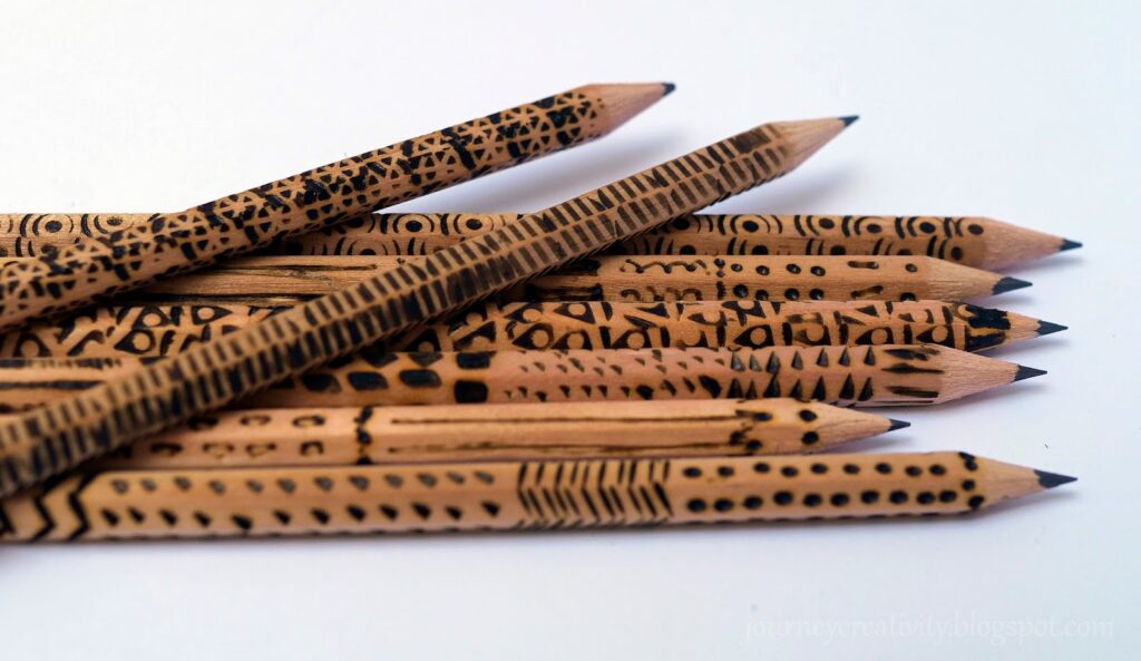 Wood burned pyrography pencils