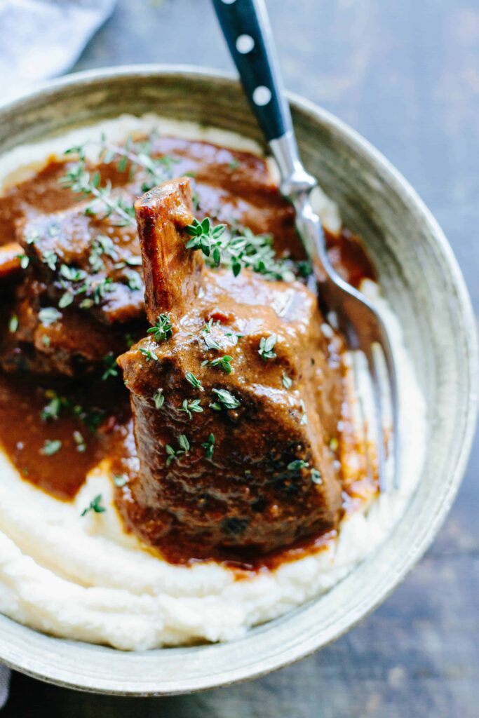 These Red Wine Braised Short Ribs with Parsnip Celery Root Puree is delicious and comforting winter dinner 