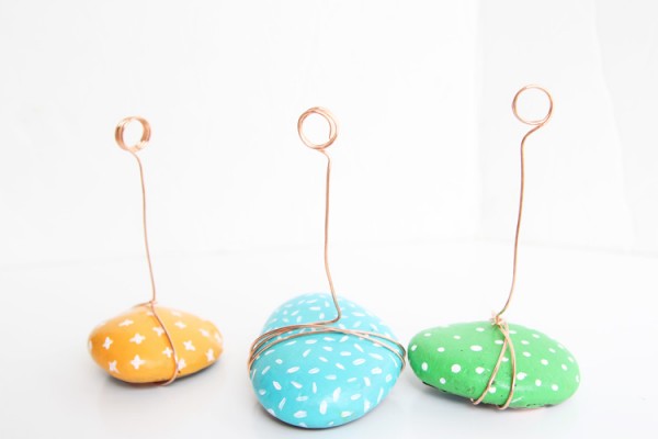 Polka dots and lines designed painted photo holder rocks