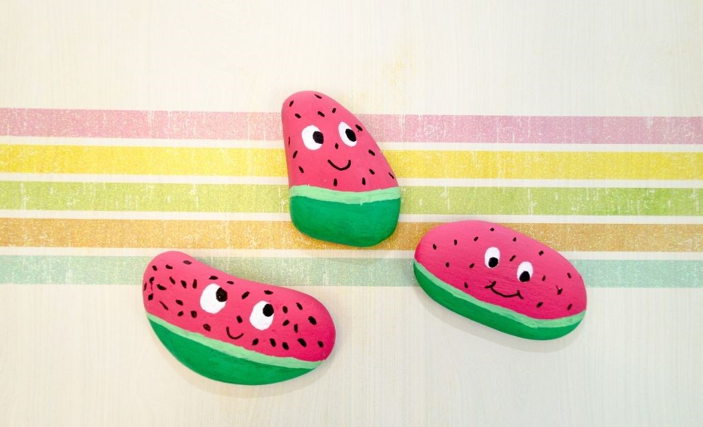 Adorable watermelon painted rocks