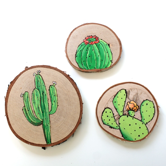 Wood burned cactus art