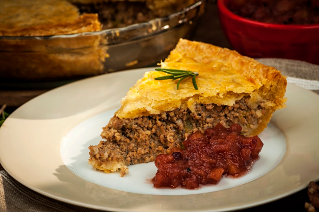 French Canadian Tourtiere a meat pie traditional dish for the family for Christmas