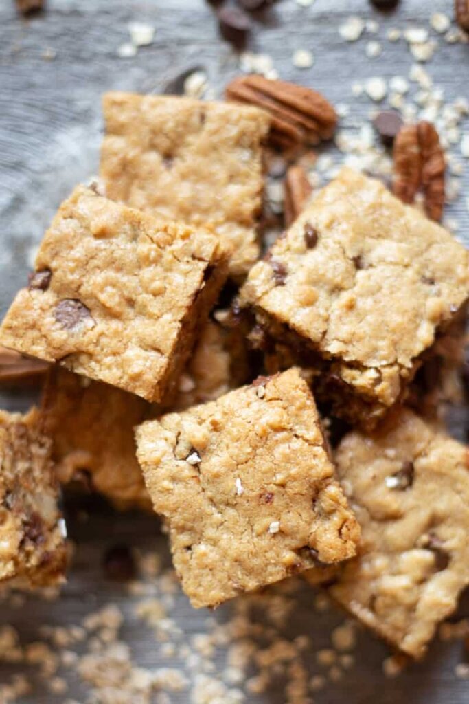Chewy Oatmeal chocolate chip peanut butter bars.