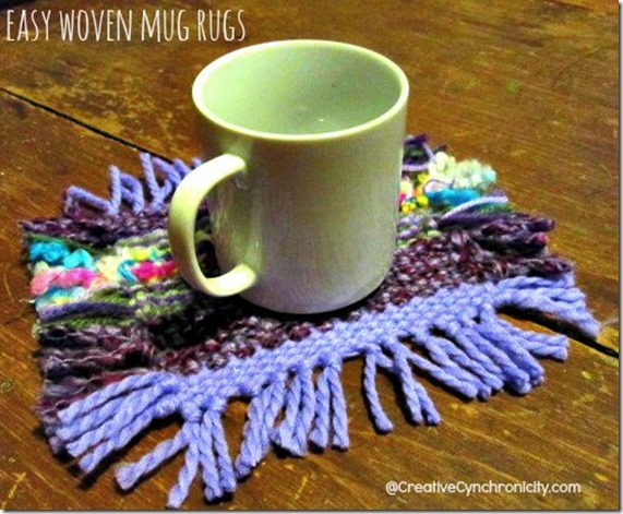 WOVEN MUG RUG with only a yarn and cardboard using saori method