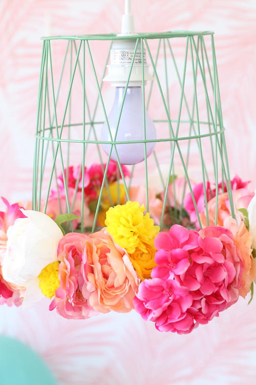 Dollar Store DIY Pendant Lamp with silk flowers